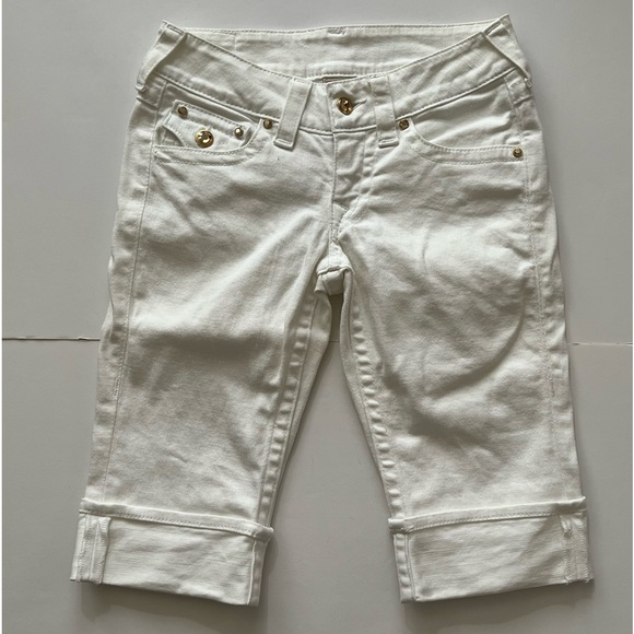 EUC True Religion Disco Sophie Cuffed Capri Jean Rhinestone Button  SZ-26 - Picture 4 of 12